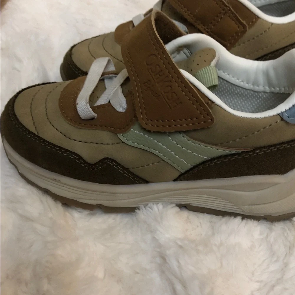 OshKosh B'gosh Tan, Brown with Light Blue and Green trim Kids Sneakers